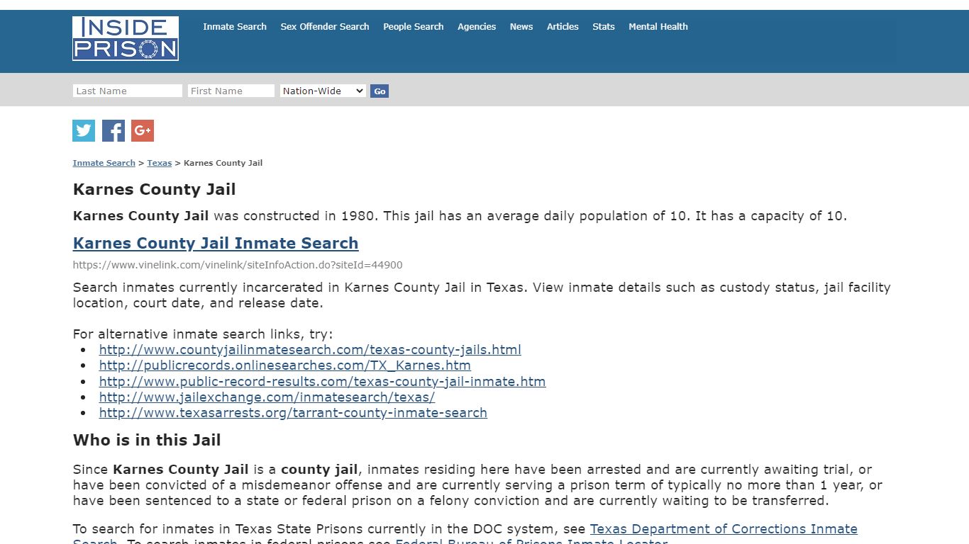 Karnes County Jail - Texas - Inmate Search - Inside Prison